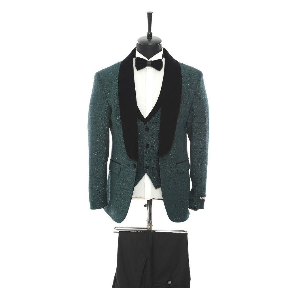 Green Shiny Tuxedo 3pc By Derman Suits, Turkish Import
